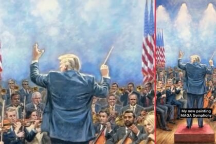 Trump Posts Surreal Painting of Himself Leading MAGA Orchestra