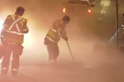 NW Calgary Water Main Break Creates Slippery Hazard for Firefighters
