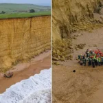 Geology Students Defy Warnings Under 150ft Crumbling Dorset Cliff