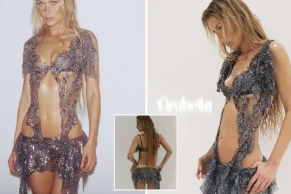 Bella Hadid Stuns in Metallic Outfit for Orebella Perfume Launch