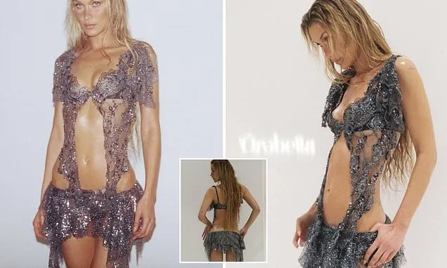Bella Hadid Stuns in Metallic Outfit for Orebella Perfume Launch