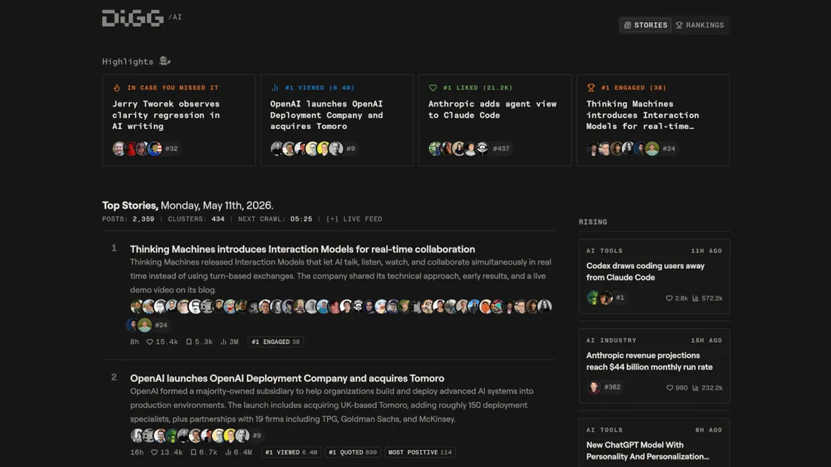 Digg Relaunches as AI News Aggregator Platform