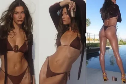 Hailey Bieber Flaunts Toned Bottom in Thong Bikini for Rhode Launch