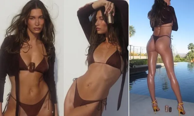 Hailey Bieber Flaunts Toned Bottom in Thong Bikini for Rhode Launch