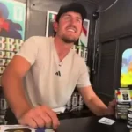 Maguire Surfaces in NYC Promoting Stickers Post-England Snub